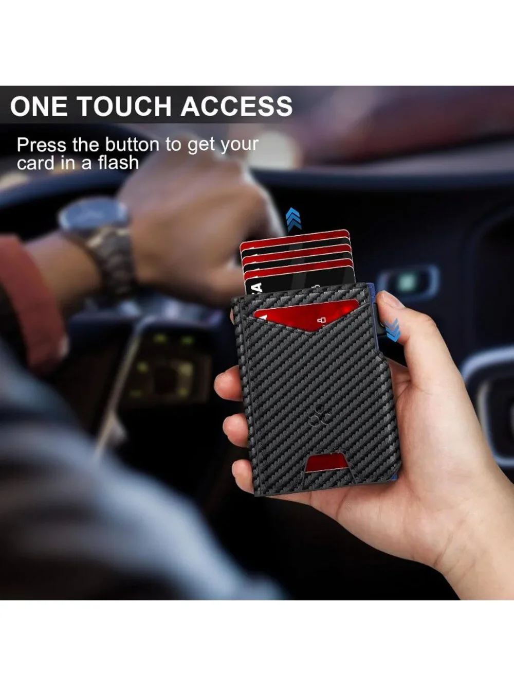 〽️Men Blue Pop Up 9-13 Card Holder Bifold Minimalist Smart Wallet RFID Blocking